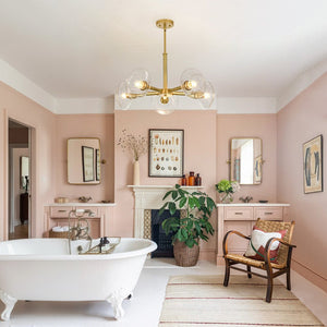 LightFixturesUSA - Modern 5 - Light Clear Glass Round Sputnik Chandelier - Chandelier - Brass - 