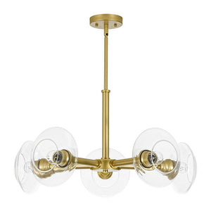 LightFixturesUSA - Modern 5 - Light Clear Glass Round Sputnik Chandelier - Chandelier - Brass - 