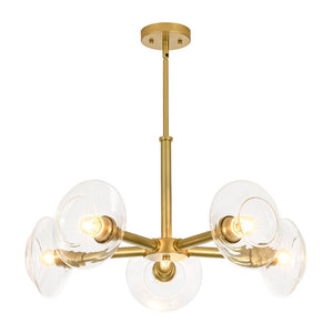 LightFixturesUSA - Modern 5 - Light Clear Glass Round Sputnik Chandelier - Chandelier - Brass - 