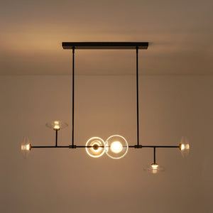 LightFixturesUSA - Modern 6 - light Clear Glass Dimmable LED Linear Island Chandelier - Chandelier - Black (Pre - Order) - 