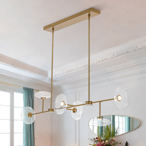 LightFixturesUSA - Modern 6 - light Clear Glass Dimmable LED Linear Island Chandelier - Chandelier - Brass (Pre - Order) - 