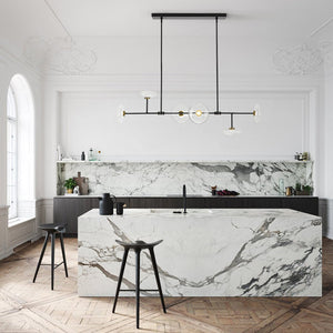 LightFixturesUSA - Modern 6 - light Clear Glass Dimmable LED Linear Island Chandelier - Chandelier - Brass (Pre - Order) - 