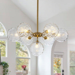 LightFixturesUSA - Modern 7 - light Hammered Glass Globe Tier Sputnik Chandelier - Chandelier - Brass - 