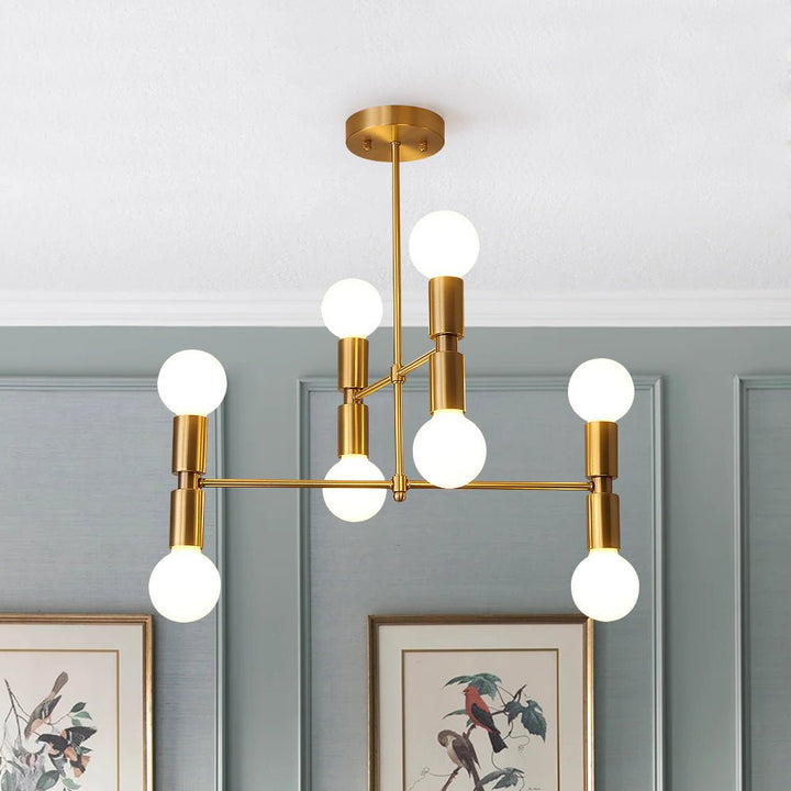 LightFixturesUSA-Modern 8-light Brass Linear Chandelier-Ceiling Light--