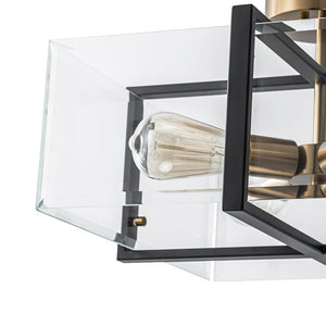 LightFixturesUSA - Modern Black Brass Clear Glass Square Cage Semi Flush Mount - Ceiling Light - 16.5in - 