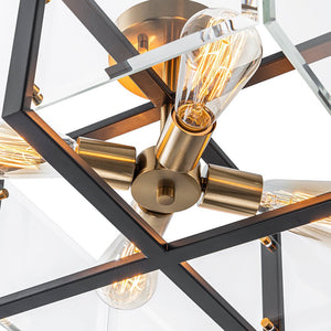 LightFixturesUSA - Modern Black Brass Clear Glass Square Cage Semi Flush Mount - Ceiling Light - 16.5in - 