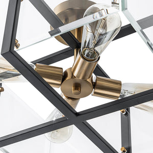 LightFixturesUSA - Modern Black Brass Clear Glass Square Cage Semi Flush Mount - Ceiling Light - 16.5in - 