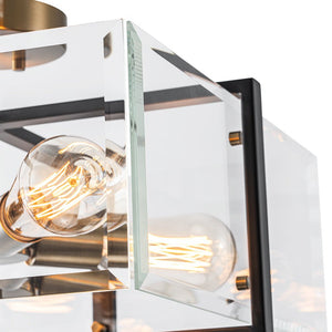 LightFixturesUSA - Modern Black Brass Clear Glass Square Cage Semi Flush Mount - Ceiling Light - 16.5in - 