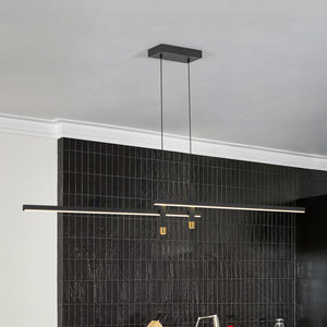 LightFixturesUSA-Modern Black Brass Linear Dimmable LED Island Chandelier-Chandelier-55 in-