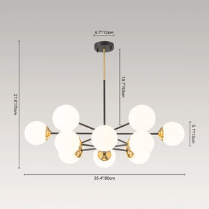 LightFixturesUSA-Modern Black Brass Opal Glass Globe Tiered Sputnik Chandelier-Chandelier-12-Lt-
