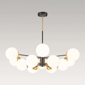 LightFixturesUSA-Modern Black Brass Opal Glass Globe Tiered Sputnik Chandelier-Chandelier-12-Lt-