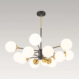 LightFixturesUSA-Modern Black Brass Opal Glass Globe Tiered Sputnik Chandelier-Chandelier-12-Lt-