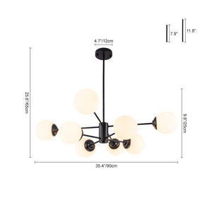 LightFixturesUSA-Modern Black Opal Glass Globe Sputnik Chandelier-Chandelier-12-Lt-