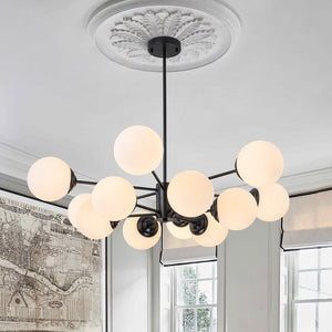 LightFixturesUSA - Modern Black Opal Glass Globe Sputnik Chandelier - Chandelier - 12 - Lt (Pre - Order) - 