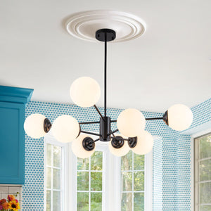 LightFixturesUSA-Modern Black Opal Glass Globe Sputnik Chandelier-Chandelier-6-Lt-
