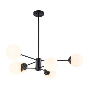 LightFixturesUSA-Modern Black Opal Glass Globe Sputnik Chandelier-Chandelier-6-Lt-