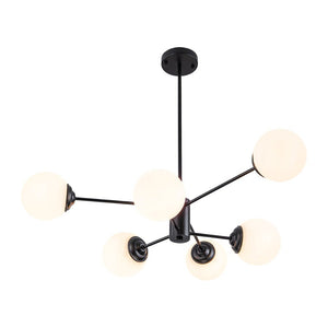 LightFixturesUSA-Modern Black Opal Glass Globe Sputnik Chandelier-Chandelier-6-Lt-