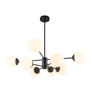 LightFixturesUSA-Modern Black Opal Glass Globe Sputnik Chandelier-Chandelier-8-Lt-