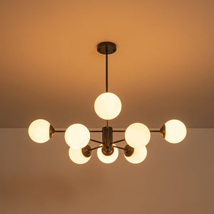 LightFixturesUSA-Modern Black Opal Glass Globe Sputnik Chandelier-Chandelier-8-Lt-