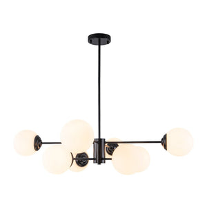LightFixturesUSA-Modern Black Opal Glass Globe Sputnik Chandelier-Chandelier-8-Lt-