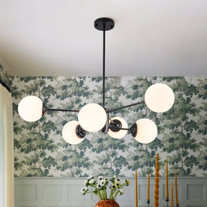 LightFixturesUSA-Modern Black Opal Glass Globe Sputnik Chandelier-Chandelier-8-Lt-