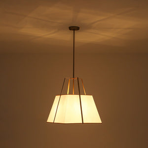 LightFixturesUSA - Modern Brass White Fabric Tapered Cage Pendant Light - Ceiling Light - White+Brass - 