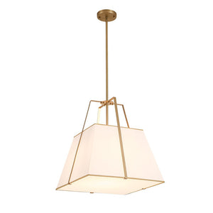LightFixturesUSA - Modern Brass White Fabric Tapered Cage Pendant Light - Ceiling Light - White+Brass - 