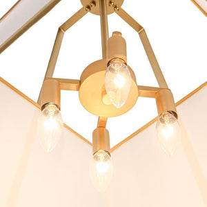 LightFixturesUSA - Modern Brass White Fabric Tapered Cage Pendant Light - Ceiling Light - White+Brass - 