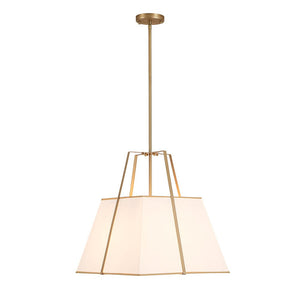 LightFixturesUSA - Modern Brass White Fabric Tapered Cage Pendant Light - Ceiling Light - White+Brass - 