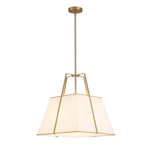 LightFixturesUSA - Modern Brass White Fabric Tapered Cage Pendant Light - Ceiling Light - White+Brass - 