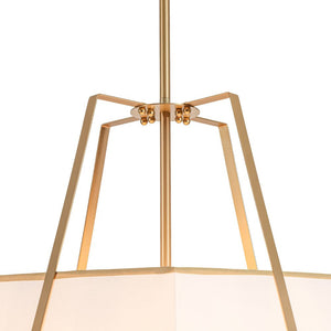 LightFixturesUSA - Modern Brass White Fabric Tapered Cage Pendant Light - Ceiling Light - White+Brass - 