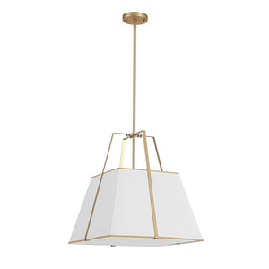 LightFixturesUSA - Modern Brass White Fabric Tapered Cage Pendant Light - Ceiling Light - White+Brass - 