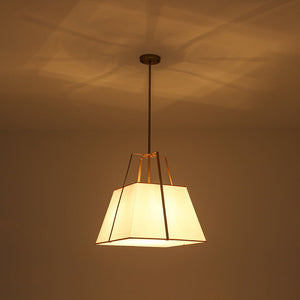 LightFixturesUSA - Modern Brass White Fabric Tapered Cage Pendant Light - Ceiling Light - White+Brass - 