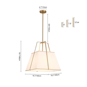LightFixturesUSA - Modern Brass White Fabric Tapered Cage Pendant Light - Ceiling Light - White+Brass - 