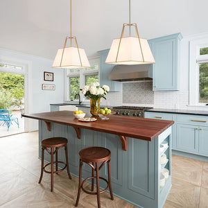 LightFixturesUSA - Modern Brass White Fabric Tapered Cage Pendant Light - Ceiling Light - White+Brass - 