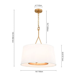 LightFixturesUSA - Modern Candle Style Fabric Wide Drum Cage Pendant Light - Chandelier - 19.7 in - 