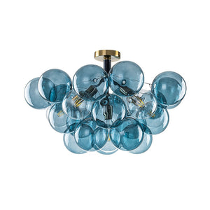 LightFixturesUSA - Modern Cluster Blue Glass Bubble Semi Flush Chandelier - Chandelier - Blue Bubble - 