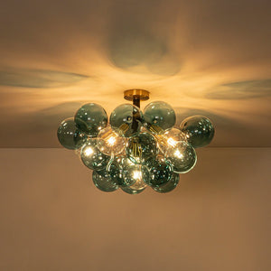 LightFixturesUSA - Modern Cluster Blue Glass Bubble Semi Flush Chandelier - Chandelier - Blue Bubble - 