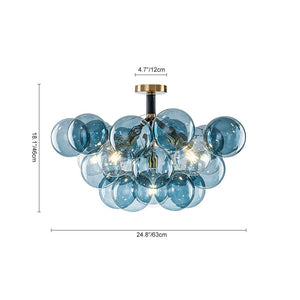 LightFixturesUSA - Modern Cluster Blue Glass Bubble Semi Flush Chandelier - Chandelier - Blue Bubble - 
