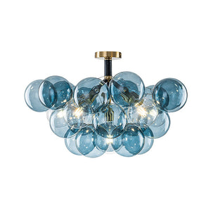 LightFixturesUSA - Modern Cluster Blue Glass Bubble Semi Flush Chandelier - Chandelier - Blue Bubble - 