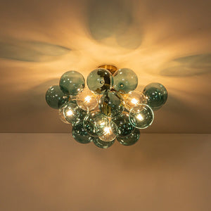 LightFixturesUSA - Modern Cluster Blue Glass Bubble Semi Flush Chandelier - Chandelier - Blue Bubble - 