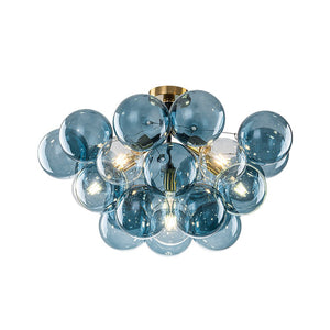 LightFixturesUSA - Modern Cluster Blue Glass Bubble Semi Flush Chandelier - Chandelier - Blue Bubble - 