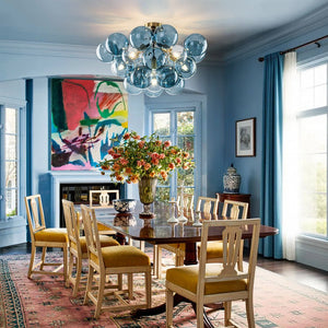 LightFixturesUSA - Modern Cluster Blue Glass Bubble Semi Flush Chandelier - Chandelier - Blue Bubble - 