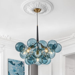 LightFixturesUSA - Modern Cluster Blue Glass Globe Bubble Chandelier - Chandelier - Blue Bubbles - 