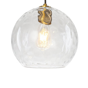 LightFixturesUSA-Modern Cluster Clear Hammered Glass Globe 3-Light Pendant-Chandelier-Brass-