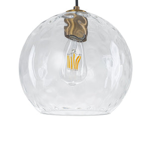 LightFixturesUSA-Modern Cluster Clear Hammered Glass Globe 3-Light Pendant-Chandelier-Brass-