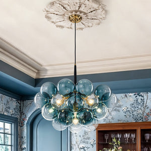 LightFixturesUSA - Modern Cluster Gradual Blue Glass Globe Bubble Chandelier - Chandelier - Blue Bubble - 