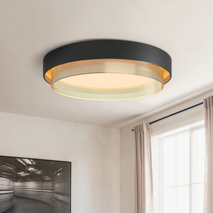 LightFixturesUSA-Modern Dimmable LED Iron Mesh Circular Flush Mount Light-Ceiling Light-Black-