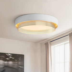 LightFixturesUSA-Modern Dimmable LED Iron Mesh Circular Flush Mount Light-Ceiling Light-White (Pre-Order)-