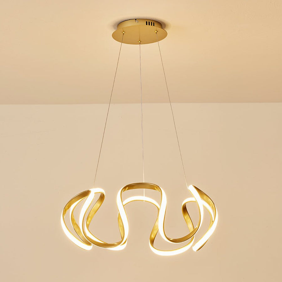 LightFixturesUSA - Modern Dimmable LED Twist Ribbon Pendant Light - Chandelier - Gold - 